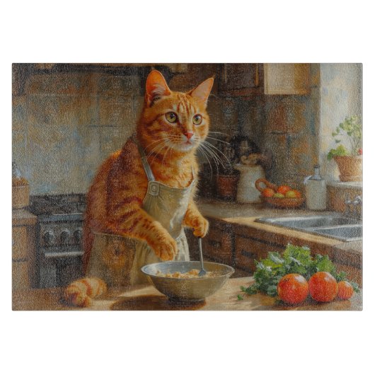 Abyssijnse kat kookt in keuken snijplank (Voorkant)