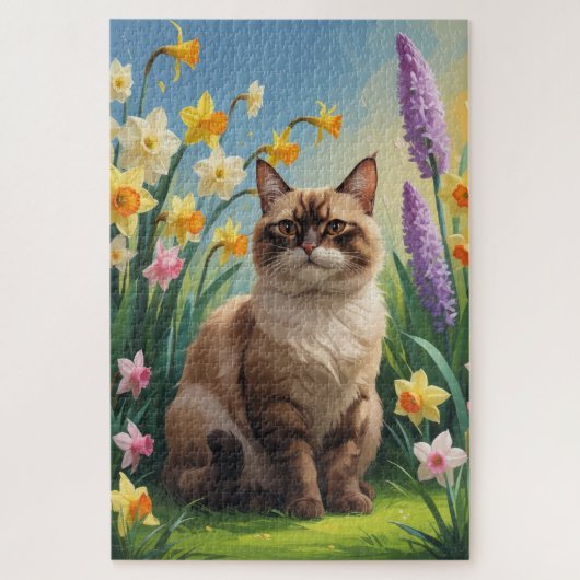 Abyssijnse Kat Lentebloemen Schilderij Legpuzzel (Verticaal)