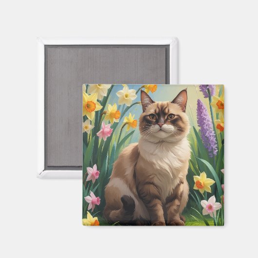 Abyssijnse Kat Lentebloemen Schilderij Magneet (Voorkant / Achterkant)