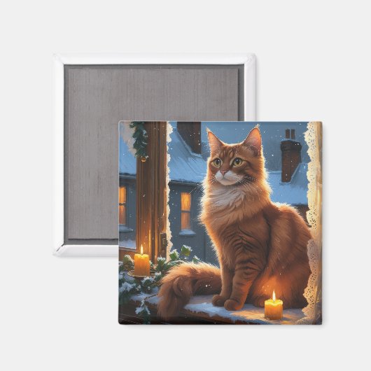 Abyssijnse kat met kerstlichtjes vakantie magneet (Voorkant / Achterkant)