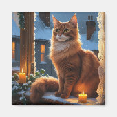 Abyssijnse kat met kerstlichtjes vakantie magneet (Voorkant)