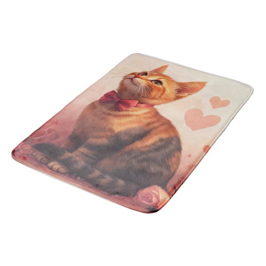 Abyssijnse Kat met Rozen - Valentijnsdag Badmat (Gekanteld)