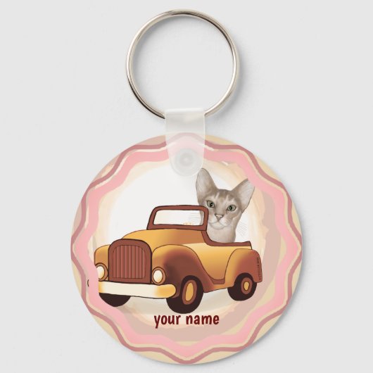 Abyssijnse Kat Rijdt Auto Sleutelhanger (Voorkant)
