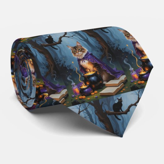 Abyssijnse Kat Whimsieke Halloween-schildering Stropdas (Opgerold)