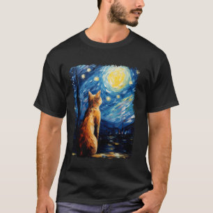 Abyssijnse Oranje Kat Sterrennacht Schilderij T-shirt