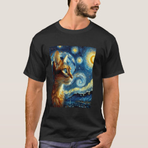Abyssijnse oranje kat sterrennacht schilderij t-shirt