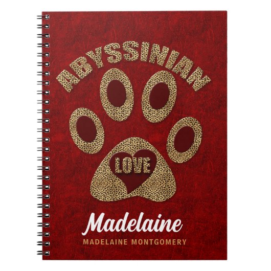 Abyssiniaanse kat Breed Custom Red Cheetah Notitieboek (Voorkant)