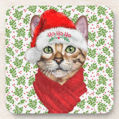 Abyssiniaanse kat Ho Ho Santa Hat Meowy Kerstmis Bier Onderzetter (Voorkant)