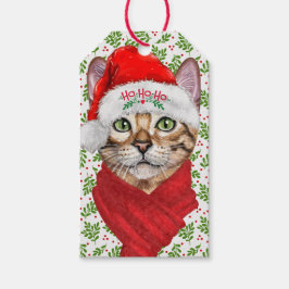Abyssiniaanse kat Ho Ho Santa Hat Meowy Kerstmis Cadeaulabel