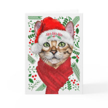 Abyssiniaanse kat Ho Ho Santa Hat Meowy Kerstmis