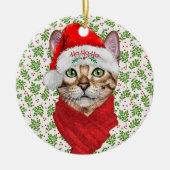 Abyssiniaanse kat Ho Ho Santa Hat Meowy Kerstmis Keramisch Ornament (Voorkant)