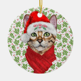 Abyssiniaanse kat Ho Ho Santa Hat Meowy Kerstmis Keramisch Ornament
