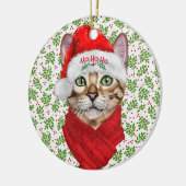 Abyssiniaanse kat Ho Ho Santa Hat Meowy Kerstmis Keramisch Ornament (Links)