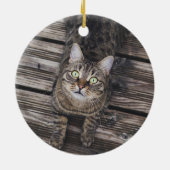Abyssiniaanse kat Ho Ho Santa Hat Meowy Kerstmis Keramisch Ornament (Achterkant)