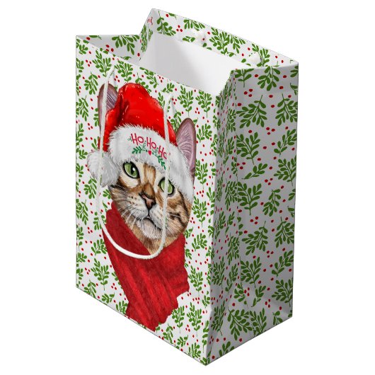 Abyssiniaanse kat Ho Ho Santa Hat Meowy Kerstmis Medium Cadeauzakje (Voorkant Gekanteld)