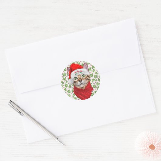 Abyssiniaanse kat Ho Ho Santa Hat Meowy Kerstmis Ronde Sticker (Envelop)