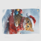 Abyssiniaanse kat in slee Laat het sneeuwen Kerstm Golfhanddoek (Horizontaal)