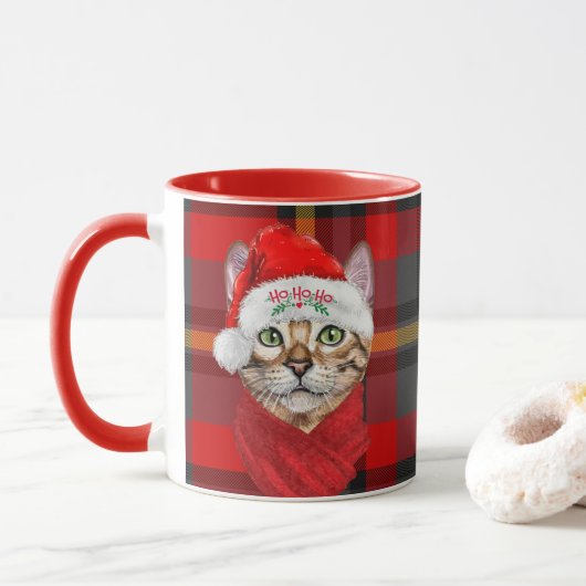 Abyssiniaanse kat Lover Red Pset Kerstmis Mok (Met donut)