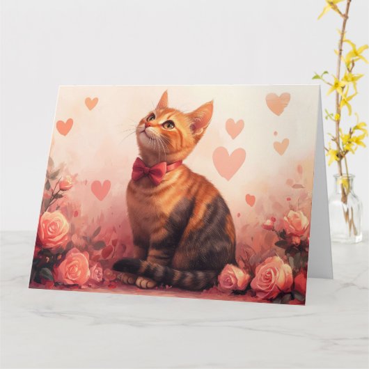 Abyssiniaanse kat met rozen - Valentijnsdag Kaart (Gele Bloem)