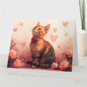 Abyssiniaanse kat met rozen - Valentijnsdag Kaart (Voorkant)