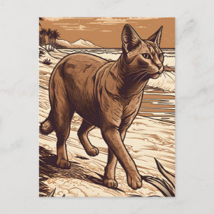Abyssinian-Cat bij een tropisch strand tijdens zon Briefkaart