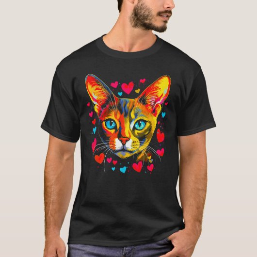 Abyssinian Cat Blue Pink Red Heart T-shirt (Voorkant)
