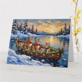 Abyssinian Cat Christmas Boat Holiday Kaart (Gele Bloem)