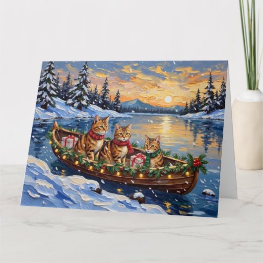 Abyssinian Cat Christmas Boat Holiday Kaart (Voorkant)