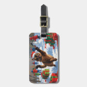 Abyssinian Cat Christmas Feestelijke Sneeuwscène Bagagelabel (Voorkant verticaal)