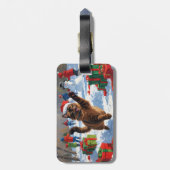 Abyssinian Cat Christmas Feestelijke Sneeuwscène Bagagelabel (Achterkant verticaal)