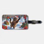 Abyssinian Cat Christmas Feestelijke Sneeuwscène Bagagelabel (Achterkant horizontaal)