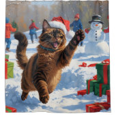 Abyssinian Cat Christmas Feestelijke Sneeuwscène Douchegordijn (Voorkant)