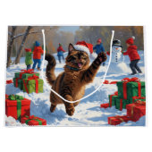 Abyssinian Cat Christmas Feestelijke Sneeuwscène Groot Cadeauzakje (Voorkant)