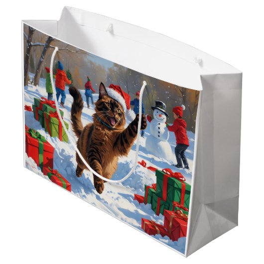 Abyssinian Cat Christmas Feestelijke Sneeuwscène Groot Cadeauzakje (Achterkant Gekanteld)