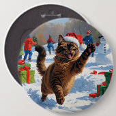Abyssinian Cat Christmas Feestelijke Sneeuwscène Ronde Button 6,0 Cm (Voorkant /achterkant)