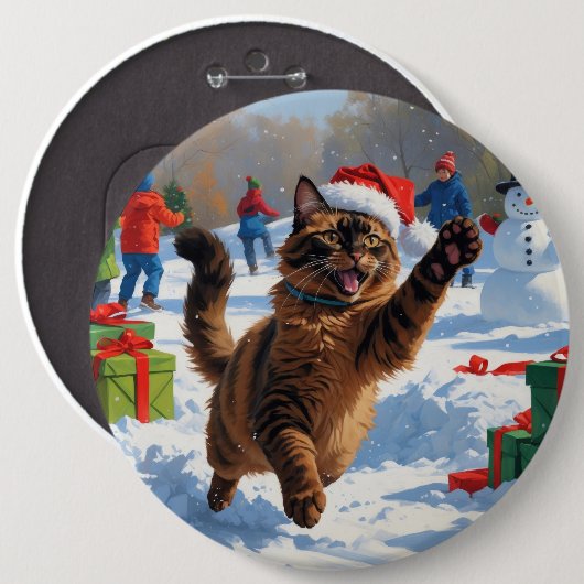 Abyssinian Cat Christmas Feestelijke Sneeuwscène Ronde Button 6,0 Cm (Voorkant /achterkant)