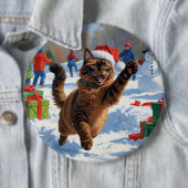 Abyssinian Cat Christmas Feestelijke Sneeuwscène Ronde Button 6,0 Cm (In situ)
