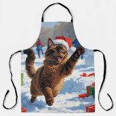 Abyssinian Cat Christmas Feestelijke Sneeuwscène Schort (Voorkant)