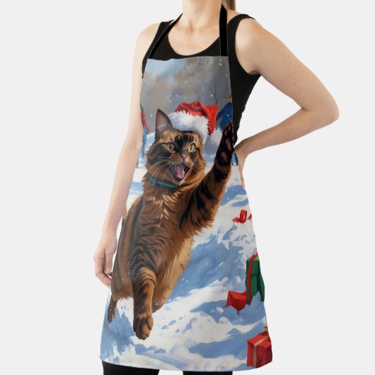 Abyssinian Cat Christmas Feestelijke Sneeuwscène Schort (Insitu)