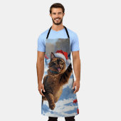 Abyssinian Cat Christmas Feestelijke Sneeuwscène Schort (Gedragen)
