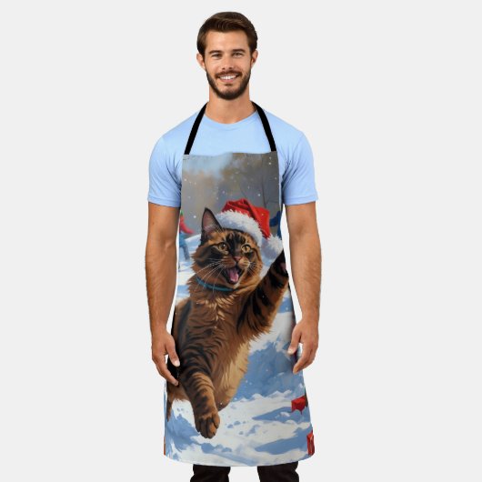 Abyssinian Cat Christmas Feestelijke Sneeuwscène Schort (Gedragen)
