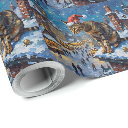 Abyssinian Cat Christmas Market Spy Holiday Cadeaupapier (Rol Hoek)