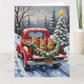 Abyssinian Cat Christmas Red Truck Holiday Kaart (Voorkant)