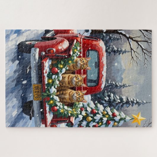Abyssinian Cat Christmas Red Truck Holiday Legpuzzel (Horizontaal)