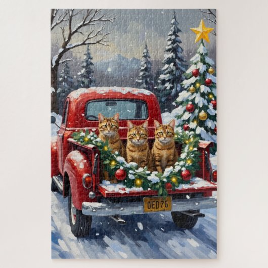 Abyssinian Cat Christmas Red Truck Holiday Legpuzzel (Verticaal)