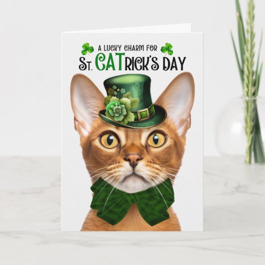 Abyssinian Cat Funny St. CATrick's Day Lucky Charm Feestdagen Kaart (Voorkant)