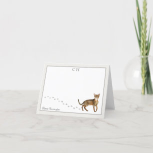 Abyssinian Cat Grey Border Monogram en naam Bedankkaart