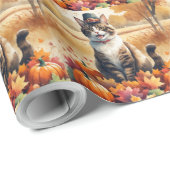 Abyssinian Cat in Autumn verlaat Thanksgiving Cadeaupapier (Rol Hoek)