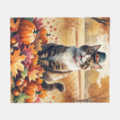 Abyssinian Cat in Autumn verlaat Thanksgiving Fleece Deken (Voorkant (Horizontaal))