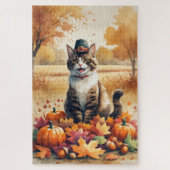 Abyssinian Cat in Autumn verlaat Thanksgiving Legpuzzel (Verticaal)